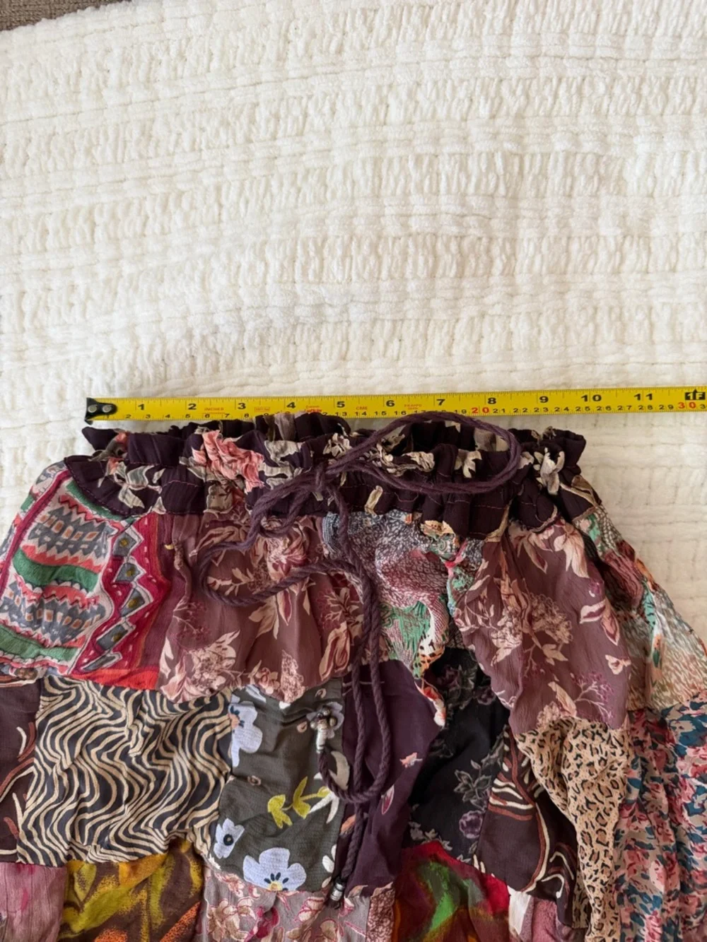 Vintage Patchwork Maxi Skirt Boho Festival Cottagecore Free Size Drawstring‎